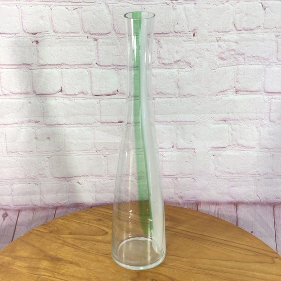 None Other - Green and White Stripe Glass Flower Vase